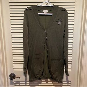 Covington Dark Green Button-Up Sweater Skull